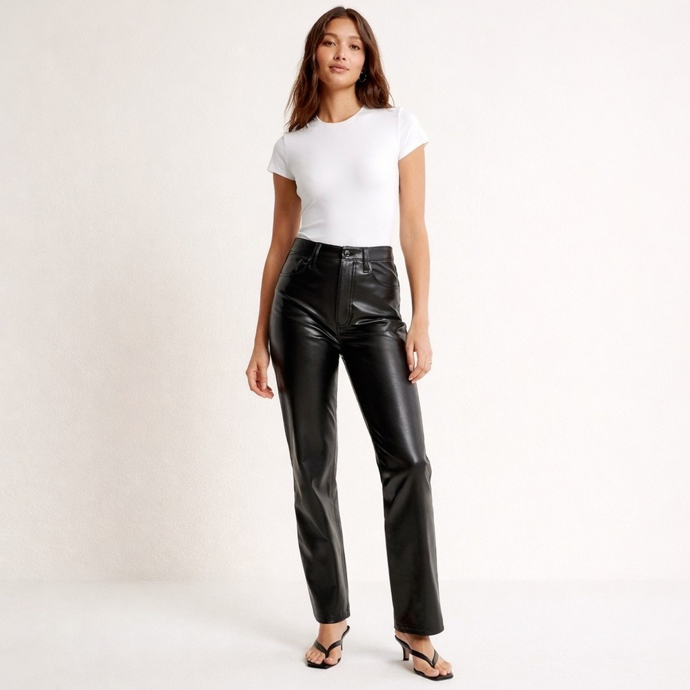 Abercrombie‎ 90s Straight Ultra High Rise Faux Black Leather Pants  Size 27 4